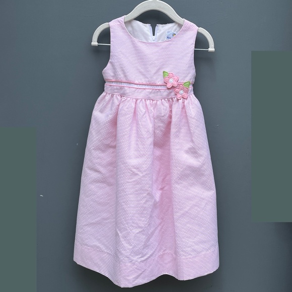 Florence Eiseman Girl's Cotton Stripe Floral Appliqué Seersucker Dress Pink! 3T - Picture 1 of 9
